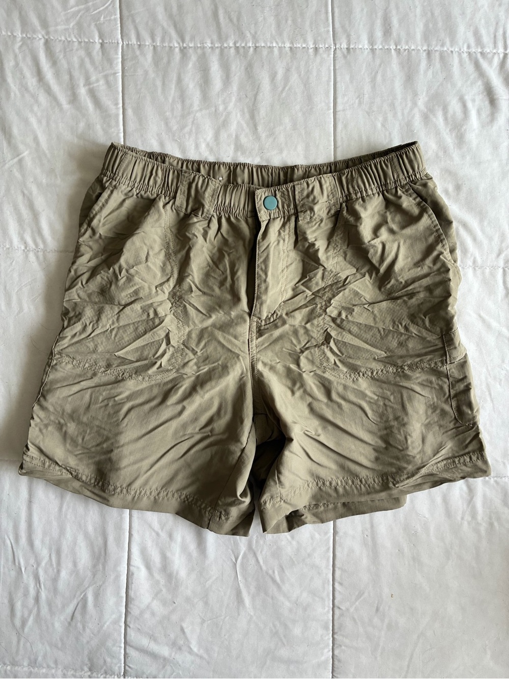 Columbia Women's Tan Elastic-Waist Athletic Shorts with Button